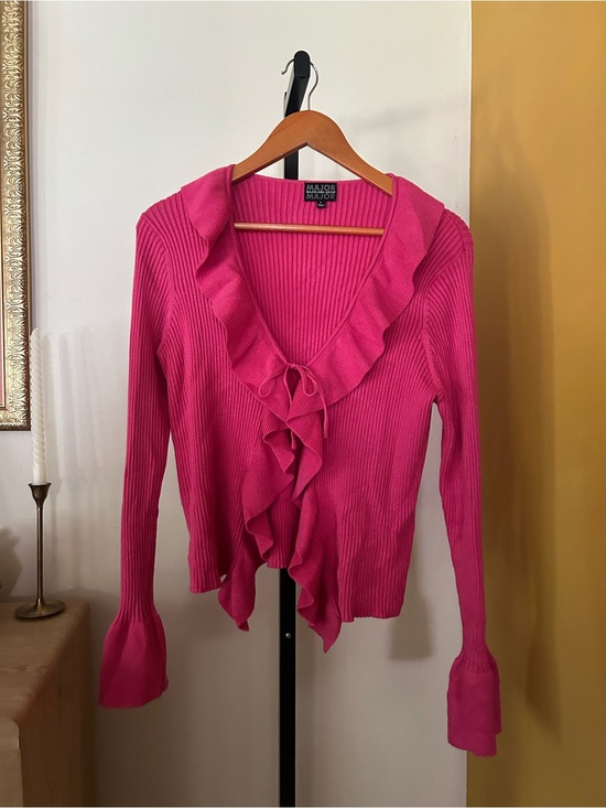 MAJOR Sweaters - Major Label Group Ruffle Cardigan Sweater Hot Pink Barbiecore Mean Girls Large